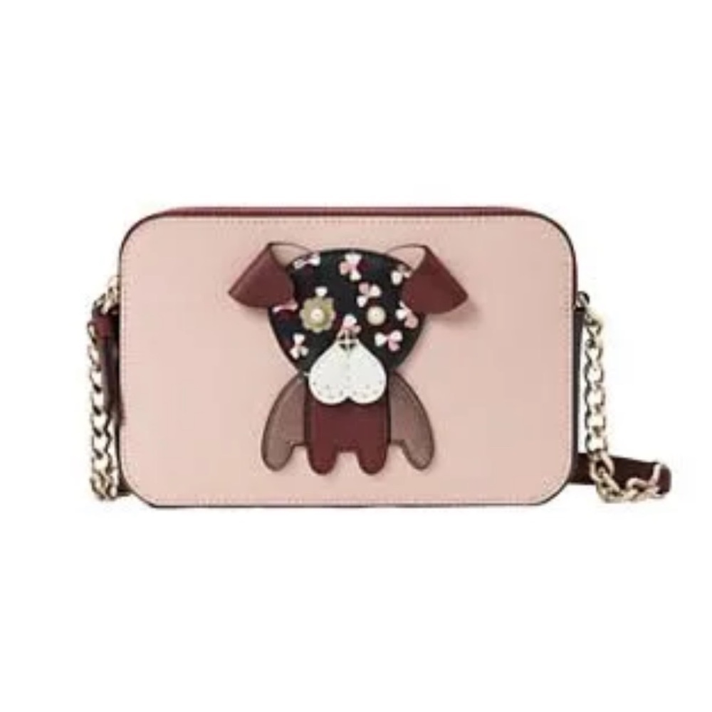 Kate spade ♠️ NWOT Floral pink and maroon Pup Double Zip 3 pocket Crossbody bag